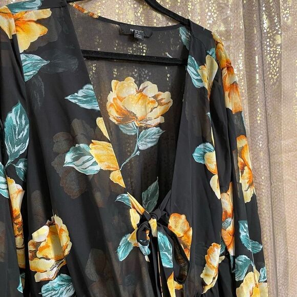 Forever 21 Plus Size Black Golden Yellow Floral Chiffon Maxi Dress 3X - Picture 4 of 10